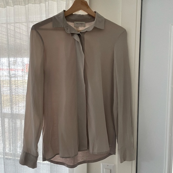 Falconeri Silk Collared Shirt size small tanned / beige - Picture 2 of 13